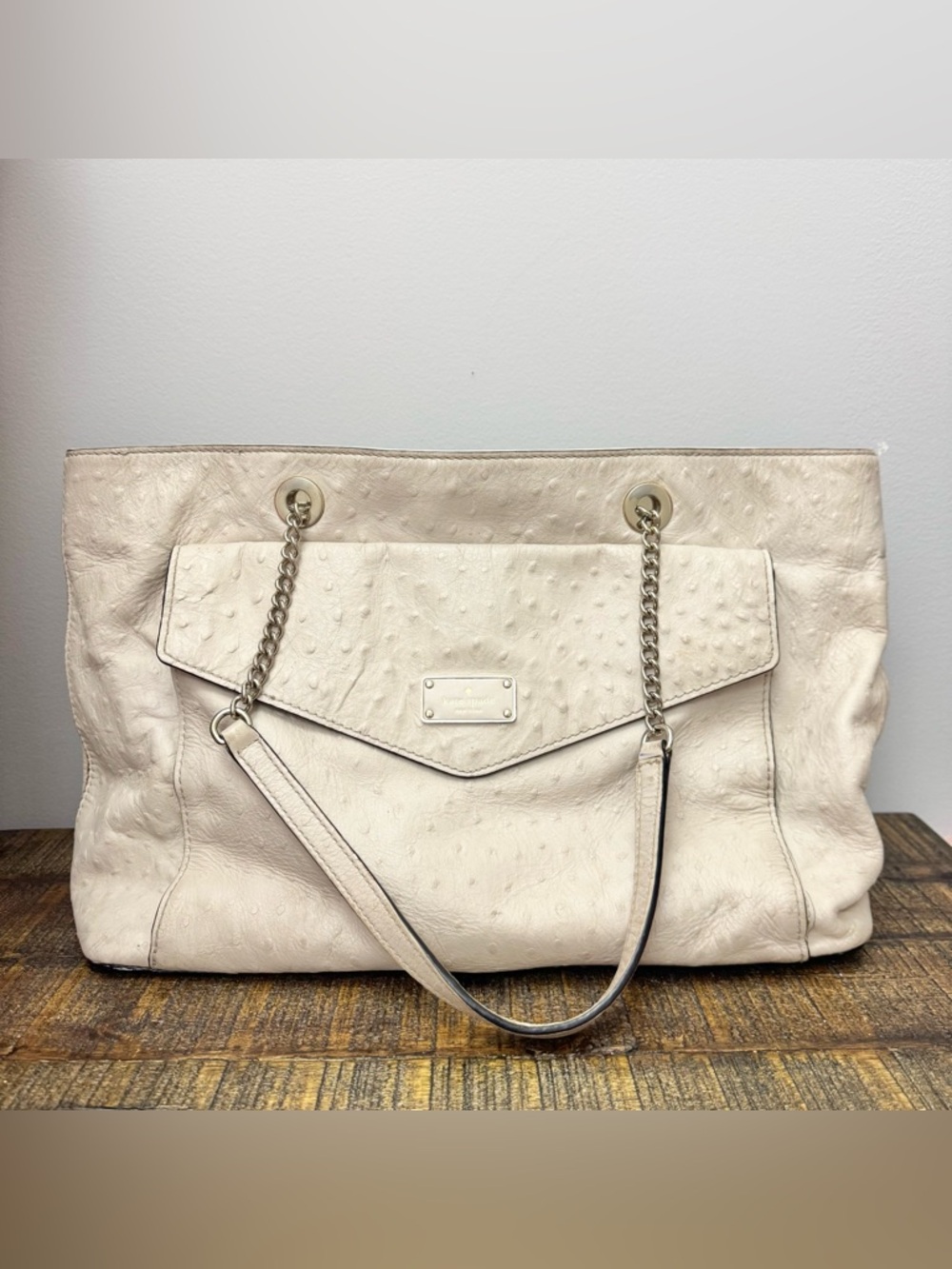 Kate Spade New York Embossed Ostrich Leather Tote Bag Purse